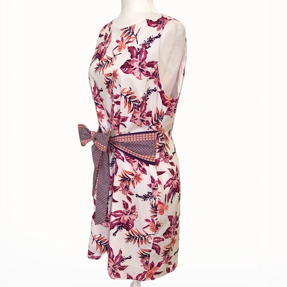 Tahari 97% Cotton Floral Tie-Waist Dress - 14 - Picture 5 of 15